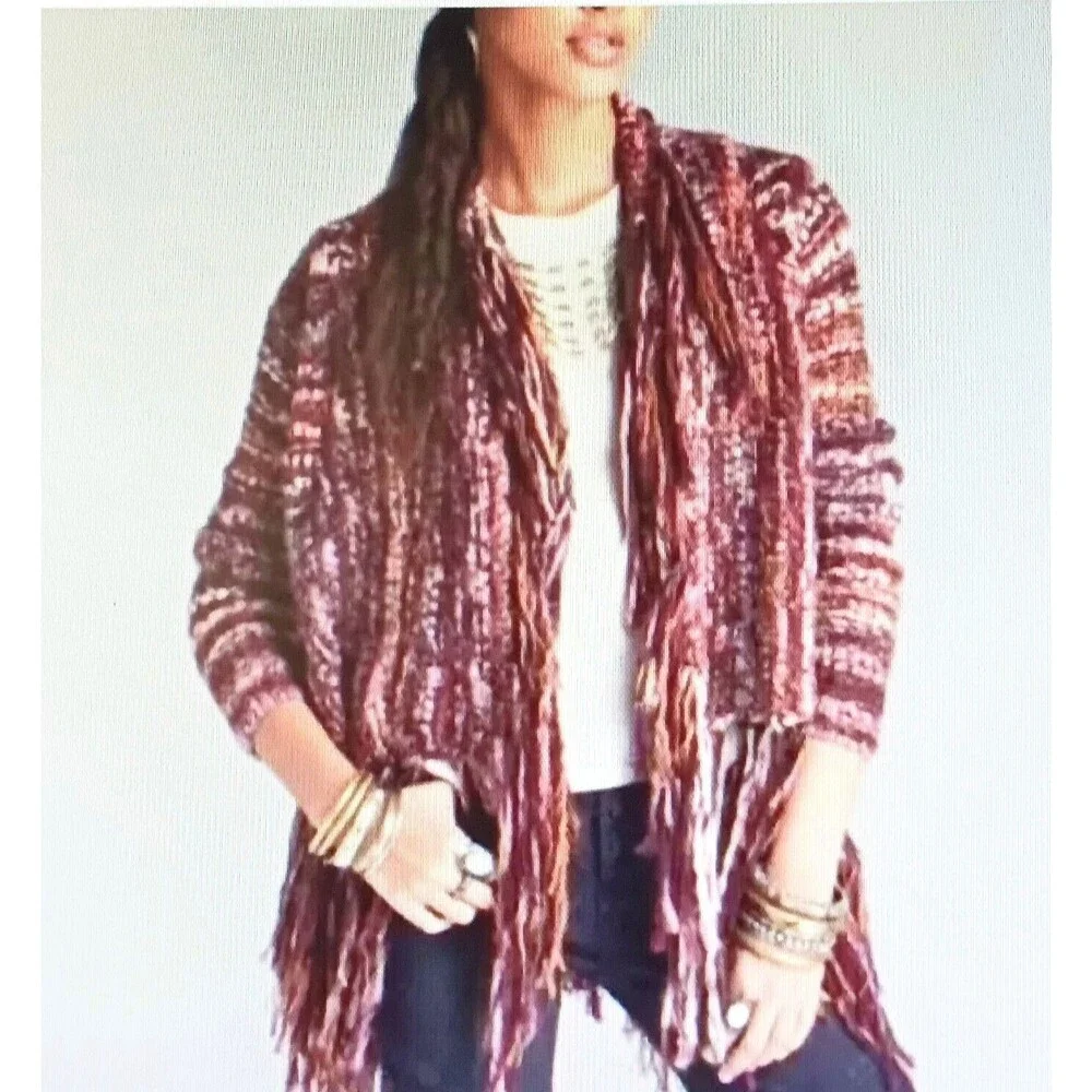 Free People Birkenstock Tassel Fringe Chunky Wool Alpaca Knit Boho Cardigan XS